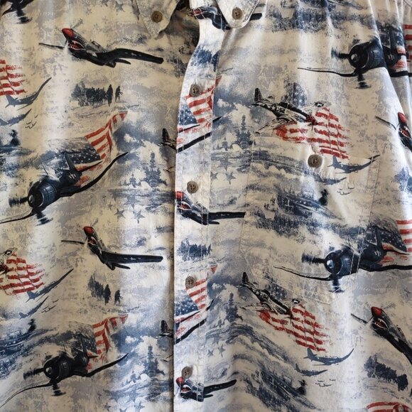 Red Head Men's Patriotic Short Sleeve Shirt Planes Ships USA Flag Men's Size XL - Picture 5 of 12
